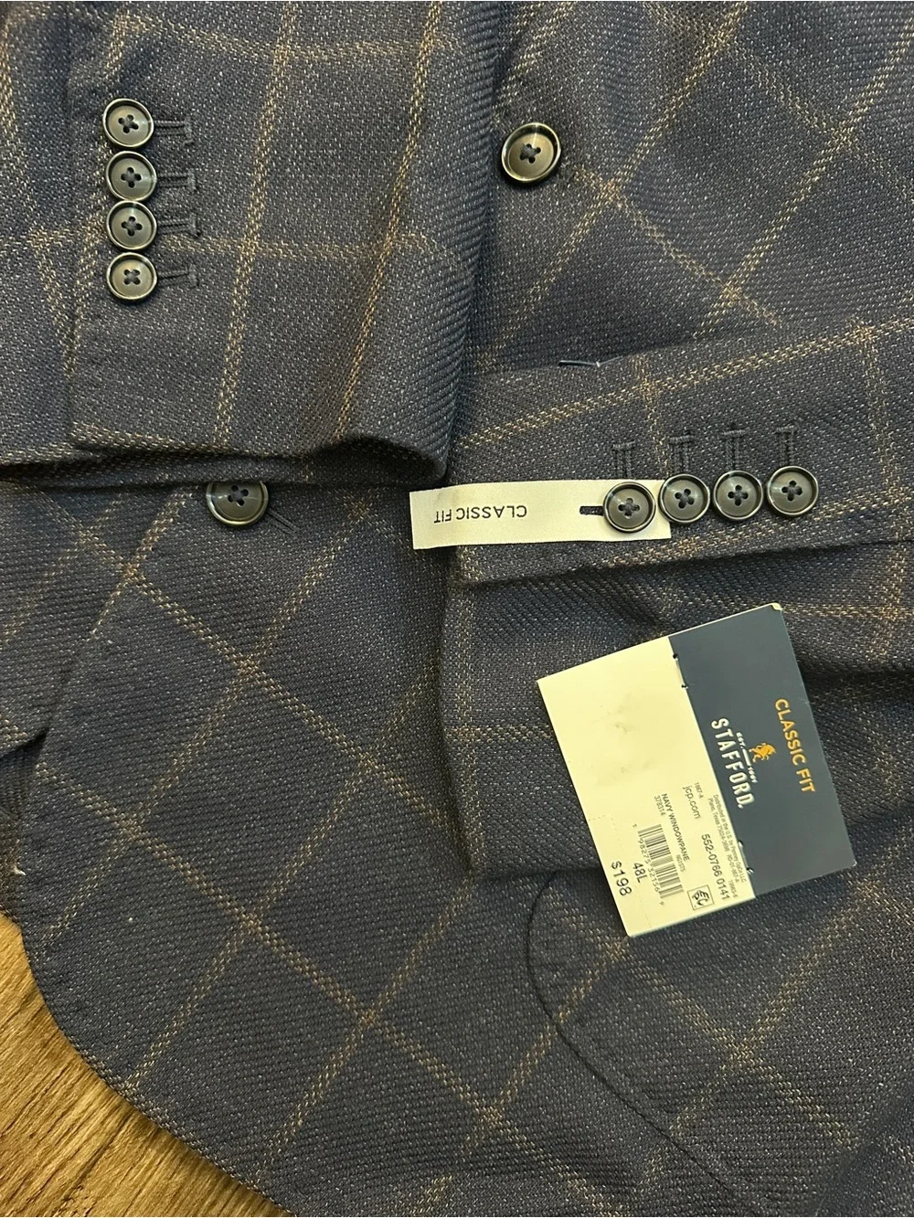 Stafford 60% Wool 40% Cotton Classic Fit Sport Coat Blazer Men’s 48 L Navy